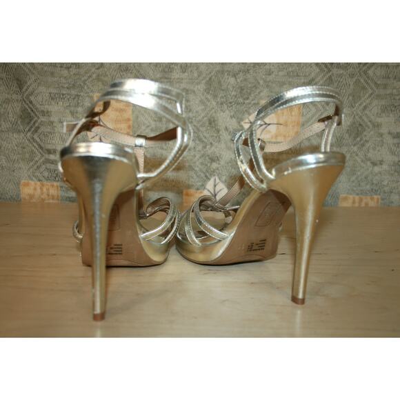New Brash Gold Faux Leather Strappy Heels 11 - Picture 3 of 5